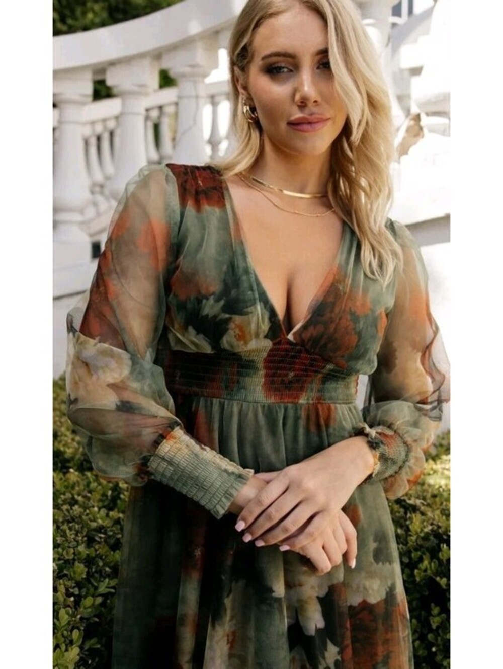NWT Baltic Born Rustic Green Floral Layla Tulle Maxi Dress M Wedding Bridesmaid - Picture 2 of 11